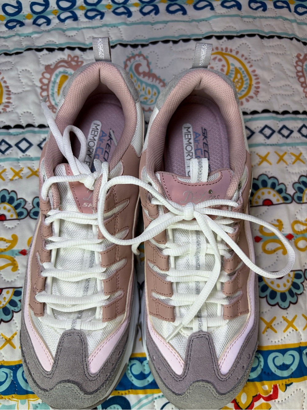 Skechers Women's Blush Pink and White Memory Foam Lace-Up Sneakers